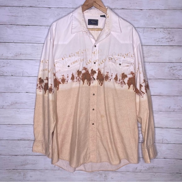 Roper Cowboy Print Button Up Rodeo Western Shirt - Picture 2 of 4